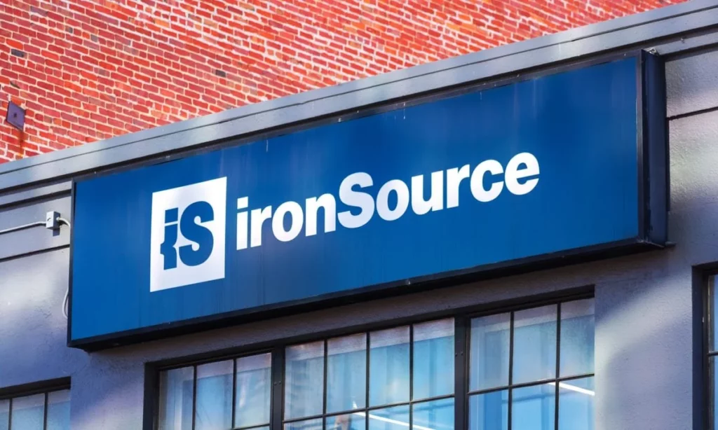 Close up of IronSource's logo on an office building