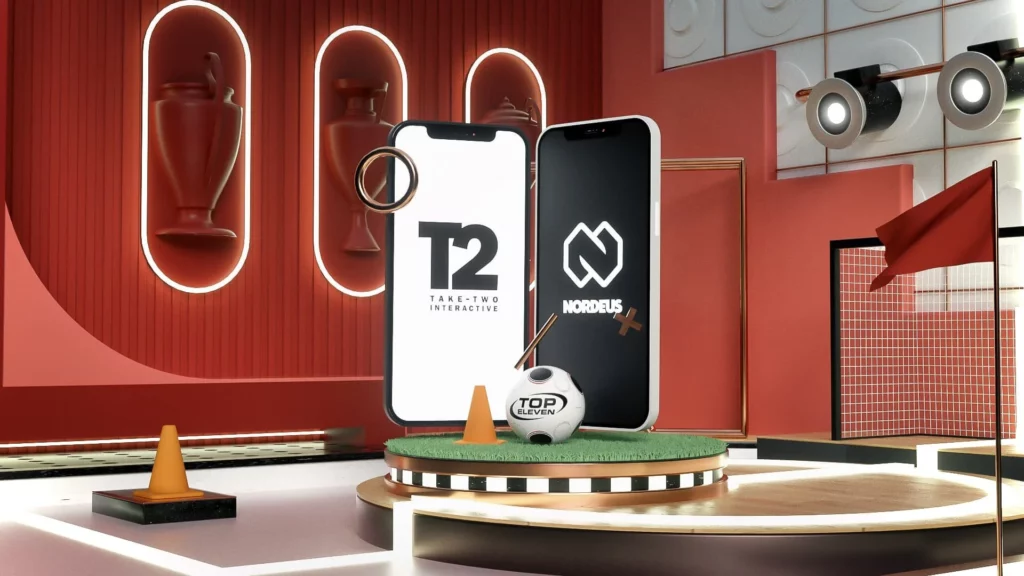 Take-Two and Nordeus logos together on smartphone screens