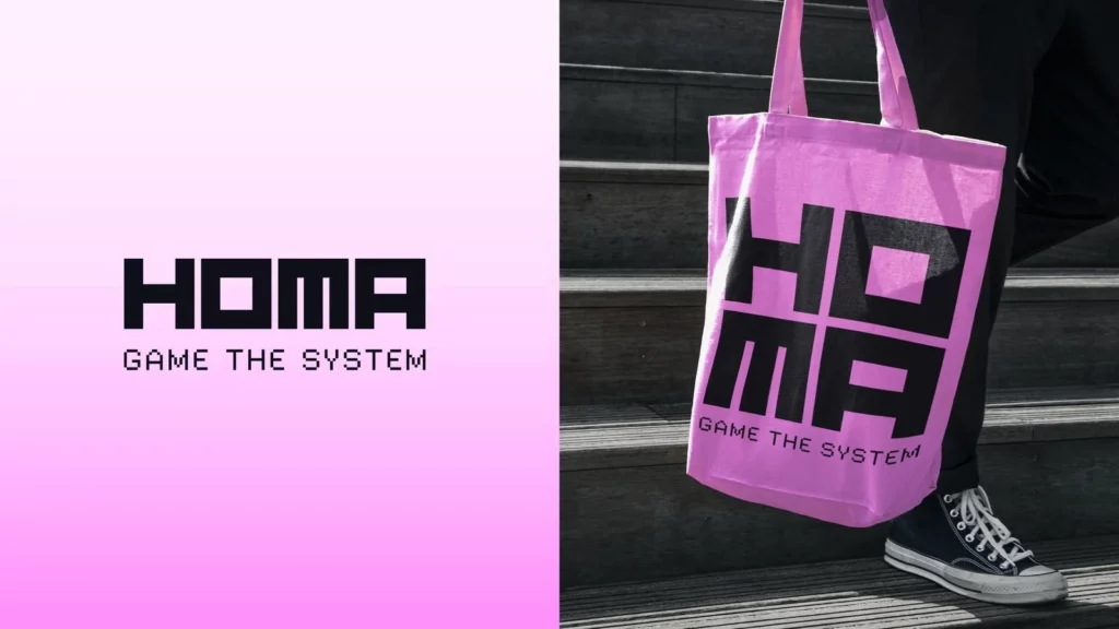 Homa logo and branded bag