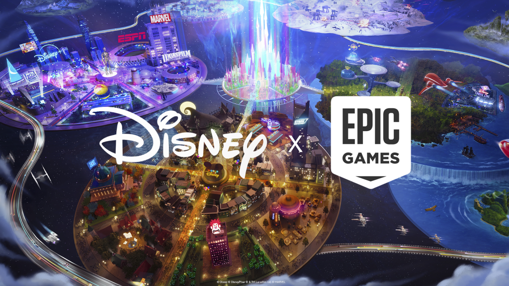 Disney and Epic logos with an illustration in the background