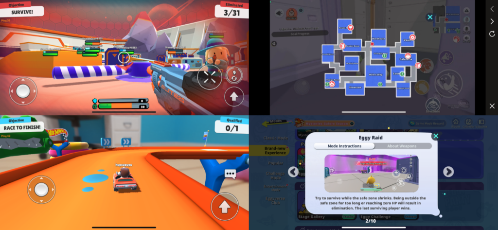 Screenshots from Stumble Guys and Eggy Party