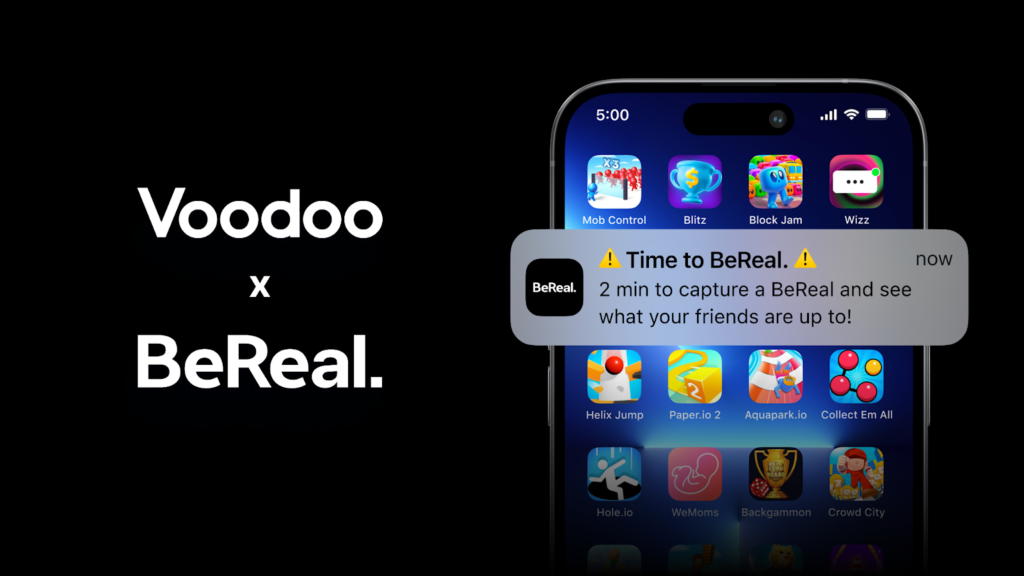 BeReal illustration with Voodoo and BeReal logos visible
